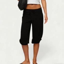 Women Sweatpants Capri Pants Casual Solid Elastic Waist Drawstring Cropped Joggers Long Shorts