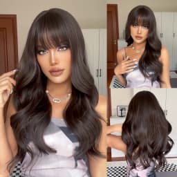 HENRY MARGU Long Wavy Brown Red Orange Wigs with Bangs Cosplay Party Heat Resistant Synthetic Hair Wigs for Black Women Afro