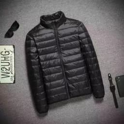 Lightweight Short down Cotton Jacket for Men Spring Autumn Workwear Slim Fit Stand Collar Padded Coat Dad Winter Outerwear