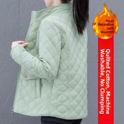 Women's Short down Cotton Jacket Warmth Outerwear Winter Coat plus Size Fluffy Coat Slimming Thickened Long Sleeve Zipper