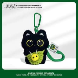 Practical Plush Black Cat Car Keychain Kitten Cartoon Backpack Decoration Toy