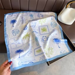 Blue Print Silk Square Scarf Women Luxury Soft Satin Shawl Hijab Neckerchief Female Hair Ribbon Headband Fashion Wrap Bandana