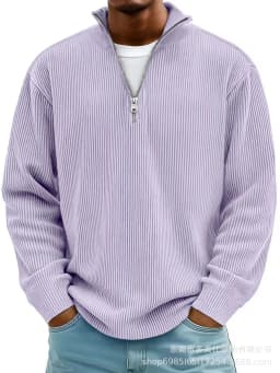 Men Stand Collar Zip Long Sleeve Loose Sweatshirts Casual Male Solid Color Pullover Jackets LRFZ-C448