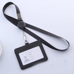 Retractable Lanyards ID Badge Holder Leather Bank Bus Pass Card Case Cover Men Women's Bank Credit Card Holder Strap Cardholder