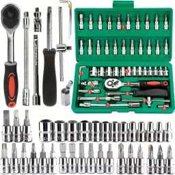 46-Piece Car Repair Kit with Green Ratchet Tools for Vehicle Maintenance