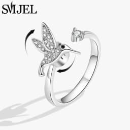 New Sunflower Anxiety Ring Fidget Spinner Rings for Women Cute Butterfly Hummingbird Charms Finger Ring Anti Stress Rotate Gifts