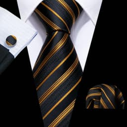 Barry.Wang Dark Gold Men Tie Silk Stripe Pocket Square Cufflinks Sets Formal Woven Neckties Business Party Designer Gifts 5702