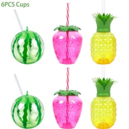 6/10pcs Hawaiian Summer Pineapple Coconut Drinking Cups Strawberry Shaped Juice Drink Cups for Birthday Wedding Beach Pool Party