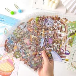 1Style 40Pcs/book Cartoon cute 3D three-dimensional scene sticker book Students' stickers handbook stickers to develop hands-on
