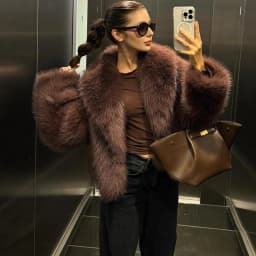 Women Faux Fur Coats Solid Short Jackets Big Turn Down Collar Long Sleeves Open Stitch Straight Fit Casual 2025 Autumn Winter