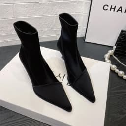 Ladies Shoes Elegant High Thin Heel New Satin Pointed Toe Short Boots Women Stretchce Temperament Ankle Boots Short Elegance