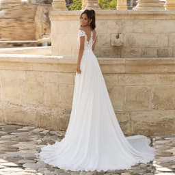 Customized A Line Women Wedding Dresses Side Slit Lace Chiffon Bridal Gowns Formal Court Train robe de mariée