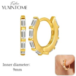 925 Sterling Silver Ear Needle Hoop Earrings Crystal Circle Small Huggie Earrings for Women Simple Females Girls Jewelry