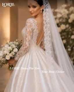 LORIE 3D Flowers Mermaid Wedding Dresses A-Line Lace Appliques Long Sleeve Backless Bridal Gown Princess Bride Dress Customized