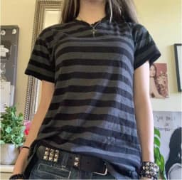 Women Black Grunge T-Shirts Short Sleeve Basic Shirt Coquette y2k Top Spring Strip Vintage Tees Fairycore Pullovers Streetwear