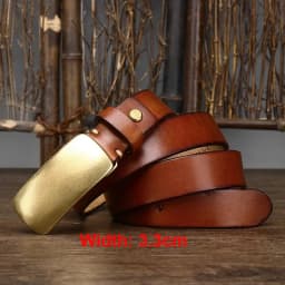 3.3cm Pure Cowskin Men Belt Genuine Leather Belt High Quality Smooth Brass Buckle Strap Male Jeans Luxury Designer Belts for Man