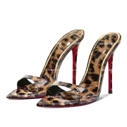 Summer New Leopard Print Pointed Semi Drag Minimalist High Heels for Women, Ultra-Fine Heel Slippers, Open Toed Sandals