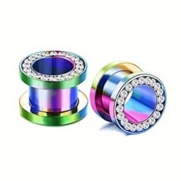 1 Pair Double Flare Stainless Steel Tunnel Specification Screw Gemstone Rhinestone Tunnel Plug Tensioner Jewelry 8G-5/8"