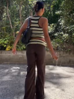 Women's Two Piece Outfit Striped Ribbed Crop Tank Top Brown Low Waist Flare Pants Y2k Sleeveless Wide Leg Trousers Matching Set