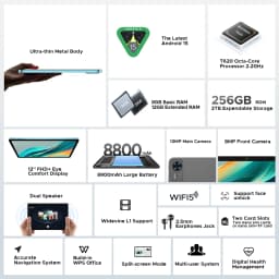 Global Version DOOGEE T36 Android 15 Tablet 8+256GB 12'' FHD+ 90Hz IPS Display Unisoc T620 Octa Core 8800mAh Battery Widevine L1