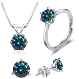4CT 925 Sterling Silver Jewelry Set VVS1 Full Moissanite Pendant Necklace Ring Earrings for Women Fashion Dating Accessories