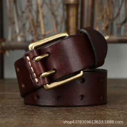 3.8cm Cowskin Genuine Leather Brass Copper Double Needle Pin Buckle Luxury Thick Retro High Quality Belt Men Jeans Designer Belt