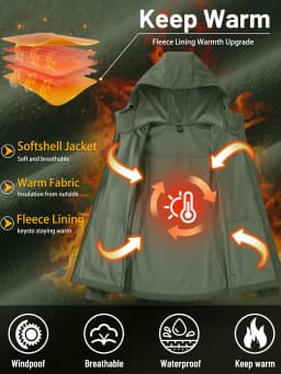 TACVASEN Womens Fleece Lined Softshell Jacket Waterproof Hiking Coat with Hood Thumbholes Lightweight Windproof Full Zip Jacket