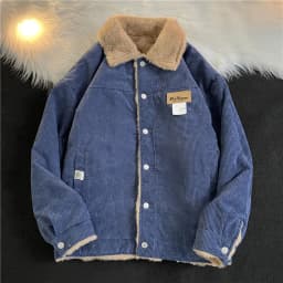 Men's Corduroy Jacket Thickened Lamb Fur Lined Winter Coat Loose Fit Vintage Collar Trendy Cotton Clothing Cleanfit Style