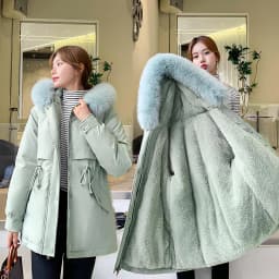Women's Fleece Lined down Parka Coat Thickened Winter Jacket Korean Style Long Sleeve Zipper Closure Cotton Blend Duck Feather