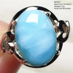 Natural Blue Larimar Oval Adjustable Ring Jewelry Water Pattern Real Larimar For Women Men Healing Fashion Stone AAAAAA