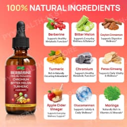 Lenm Berberine Liquid Drops with Ceylon Cinnamon Chromium Bitter Melon Turmeric for Metabolic Wellness Support 60ml 30 Servings