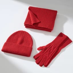 Wool Beanie Scarf And Glove Sets Knit Ribbed Three Piece Set Winter Accessories