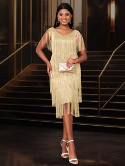AOMEI Tassel Dresses Party V Neck Sleeveless High Waist Women Fringe Dance Evening Birthday Gowns Sexy Club New African Robe