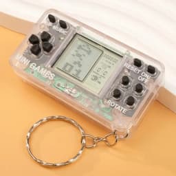 Blue Mini Retro Handheld Game Console Keychain Cute Backpack Pendant with Bells Novelty Gaming Keyring