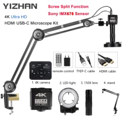 Yizhan HD 1080P Digital Electron Microscope 4K Ultra 2K HDMI Microscope USB VGA 150X Lens 5-100cm Working Distance Tripod Stand