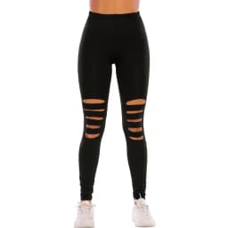 Black Solid Leggings Women Summer Sexy Hollow Out Hole Ripped Leggings Fashion Elastic Stretch Slim Casual Pants Skinny Trousers