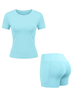 Fitfemme Women's  Two-Piece Set with Pockets Running Short Pants
