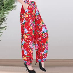 High Waist Lantern Pants Casual Cotton Silk Large Size Printed Long Trousers for Middle-Aged And Elderly Women
