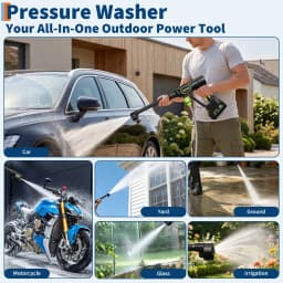Cordless Pressure Washer, 320 PSI 20V Brushless Battery Powered Portable Handheld Washer, 6-in-1 Nozzle & Foam Cannon, 26ft Hose,Rechargeable Compact Power Washer for Car, Patio, Fence Wall Clean
