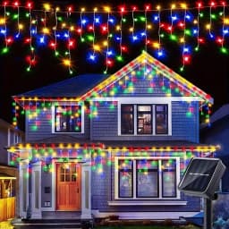 Outdoor Solar Icicle Lights Cool White Christmas Light with 8 LIghting Modes for Eves House Roof Holiday Wedding Decorations