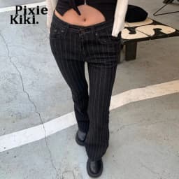 PixieKiki 2000s Clothes Y2k Low Rise Boot Cut Jeans Woman Casual Black Striped Denim Trousers Streetwear Flare Pants P77-FC43
