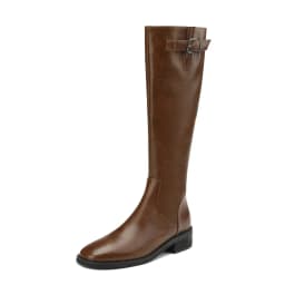 Women Knee High Boots 2026 Luxury Split Cow Genuine Leather Brown Black ZIP Low Block Heel High Quality Long Boot Handmade Shoe