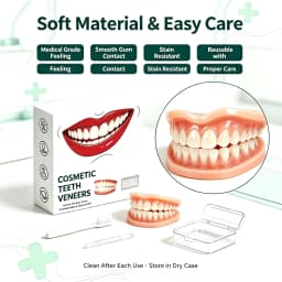 Natural‑Looking Silicone Full Dentures Upper Lower, Soft Comfortable Fit Daily Oral Care False Teeth for Men Women Daily Use