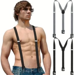 Work Suspenders Belt for Men 4cm Wide X-Back with 3 Plastic Gripper Clasps Adjustable Elastic Trouser Pants Braces-Black