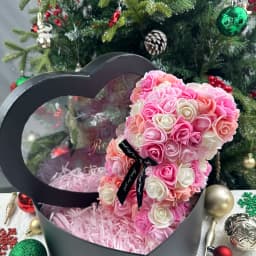 25cm Artificial Teddy Rose Flower Bear with Box Romantic Valentines Day Gift Girlfriend Women Anniversary Wedding Party Supplies