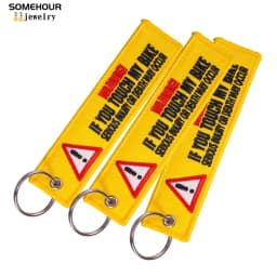 SOMEHOUR Danger Machine Keychain Jewelry Embroidered Skull Both Sides Key Rings For Bicycle Motorcycle Car Bag Women Men Gifts