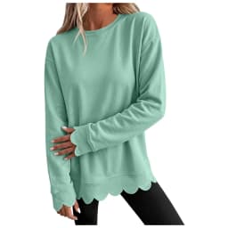 Womens Oversized Crewneck Sweatshirts Scalloped Casual Pullover Tops Sweatshirt Womens