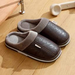 Pu Leather Big Sizes Men slippers Indoor Fur Flat Men's Winter Home Slipper Cotton Bedroom House Shoes