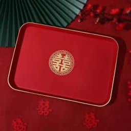 1Pcs Wedding Banquet Red Tray Durable Decorative Snack Fruit Toast Chinese Traditional Plate Festive Supplies Plastic Xi Tray
