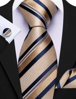 Fashion Diagonal Striped Tie Set for Men Formal Party Business Wedding Necktie Handkerchief Cufflinks 3PCS Suit Accessories